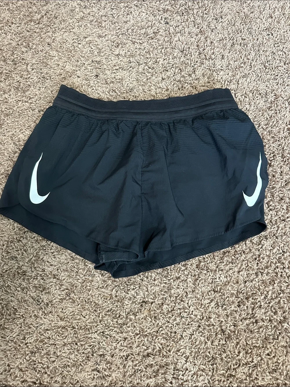 Nike Black Aeroswift Running Shorts with White Swoosh